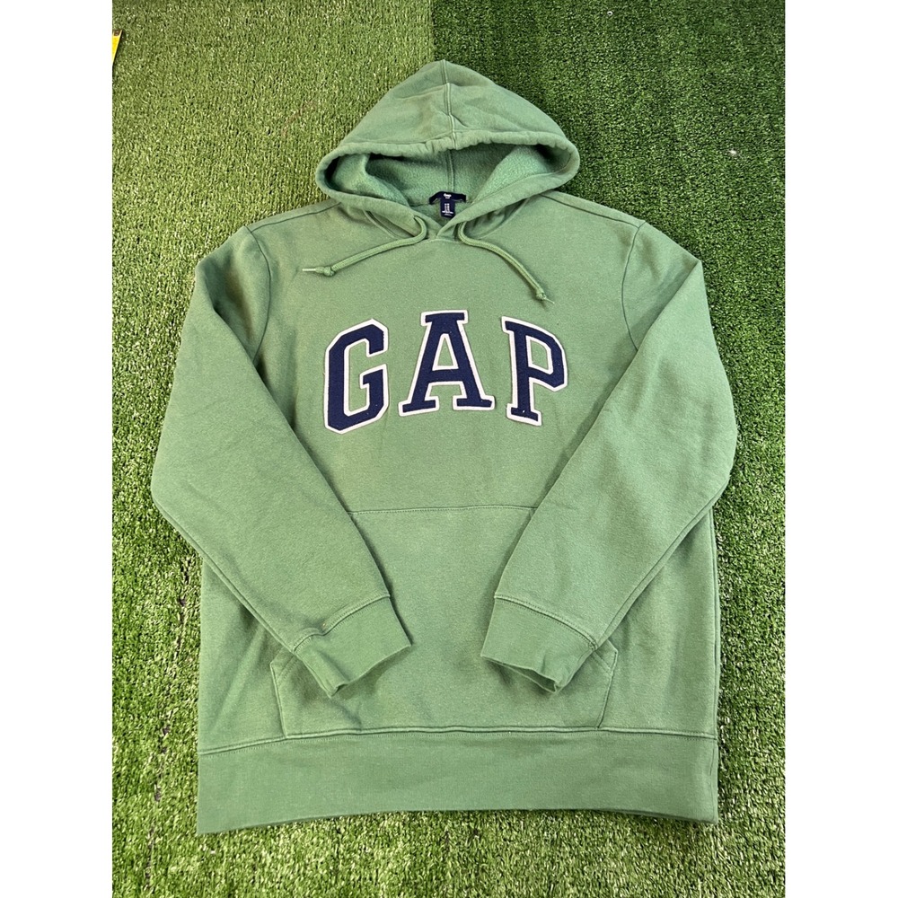Gap Mens Arch Logo Pullover Hoodie Green Navy Blue Fleece Sweatshirt Size M